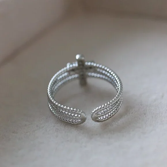 Cross with CZ Charm Cuff Ring Adjustable Stainless Steel - Picture 3 of 3